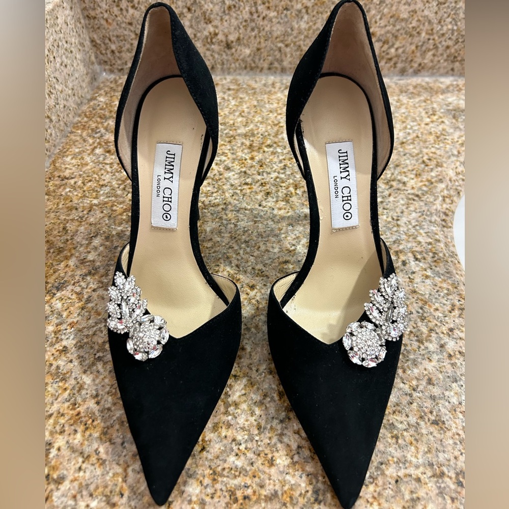 Jimmy Choo Black Heels with Crystal Accents